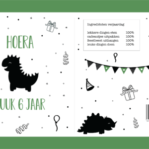 Printable traktatie | DINO met NAAM en JAAR (kleur kiezen)