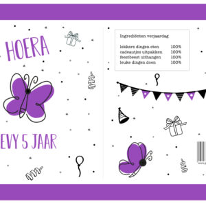 Printable traktatie | VLINDER met NAAM en JAAR (kies een kleur)